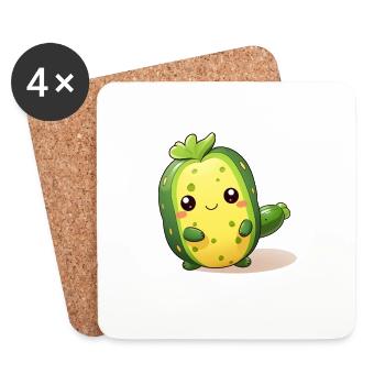 Dancing Kawaii Cactus Cucumber Male - Coasters (set of 4) - white - Front