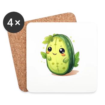 Kawaii Cactus Cucumber Male – Cute Design - Coasters (set of 4) - white - Front