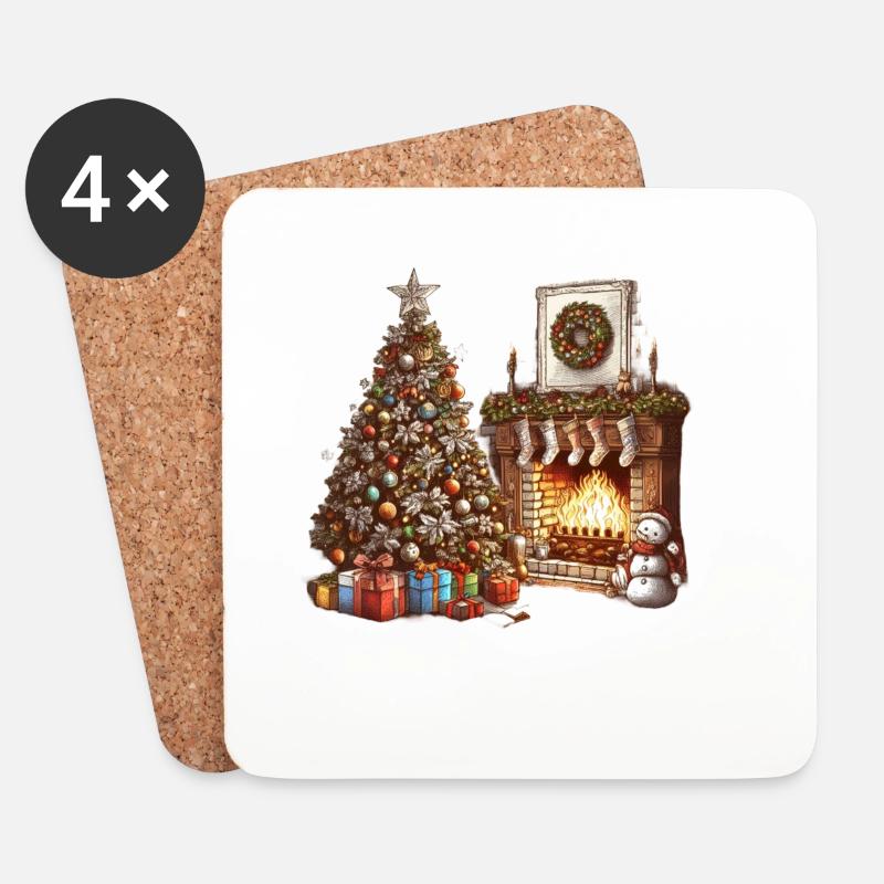 Festliche Weihnachtsdekoration mit Tannenbaum - Untersetzer (4er-Set) - Weiß