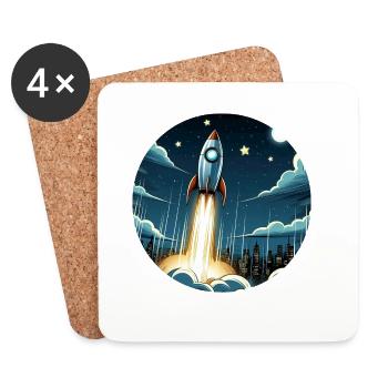 Cartoon rocket launches into space - Coasters (set of 4) - white - Front
