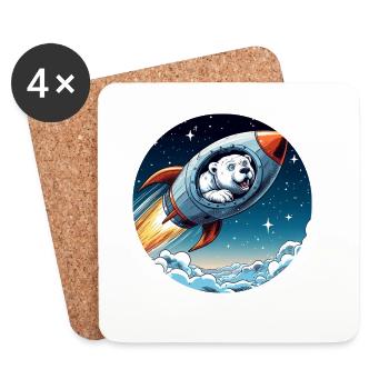 excited polar bear in a rocket comic - Coasters (set of 4) - white - Front