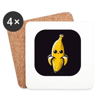 Banane mit traurigem Gesicht und großen Augen - Untersetzer (4er-Set) - Weiß - Vorne