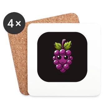 Raisin violet avec visage - Dessous de verre (lot de 4) - blanc - Devant