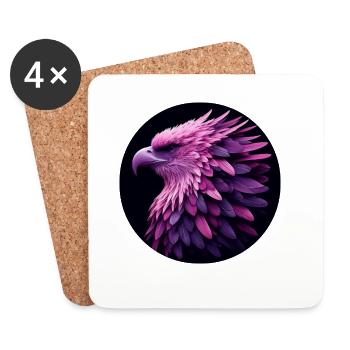 Eagle with purple and pink feathers, photorealistic - Coasters (set of 4) - white - Front