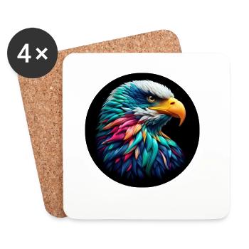 Adler Kopf bunt vor schwarzem Hintergund, Portrait - Untersetzer (4er-Set) - Weiß - Vorne