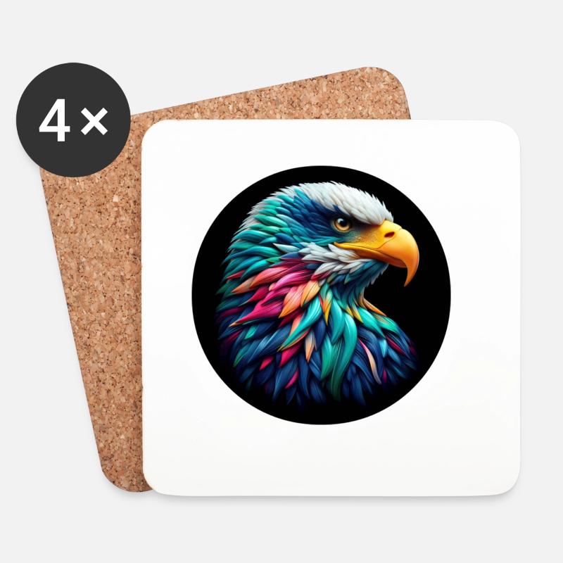 Adler Kopf bunt vor schwarzem Hintergund, Portrait - Untersetzer (4er-Set) - Weiß