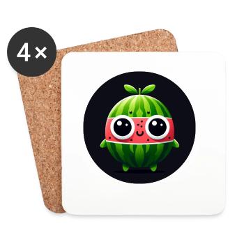 Watermelon with eyes in comic style - Coasters (set of 4) - white - Front