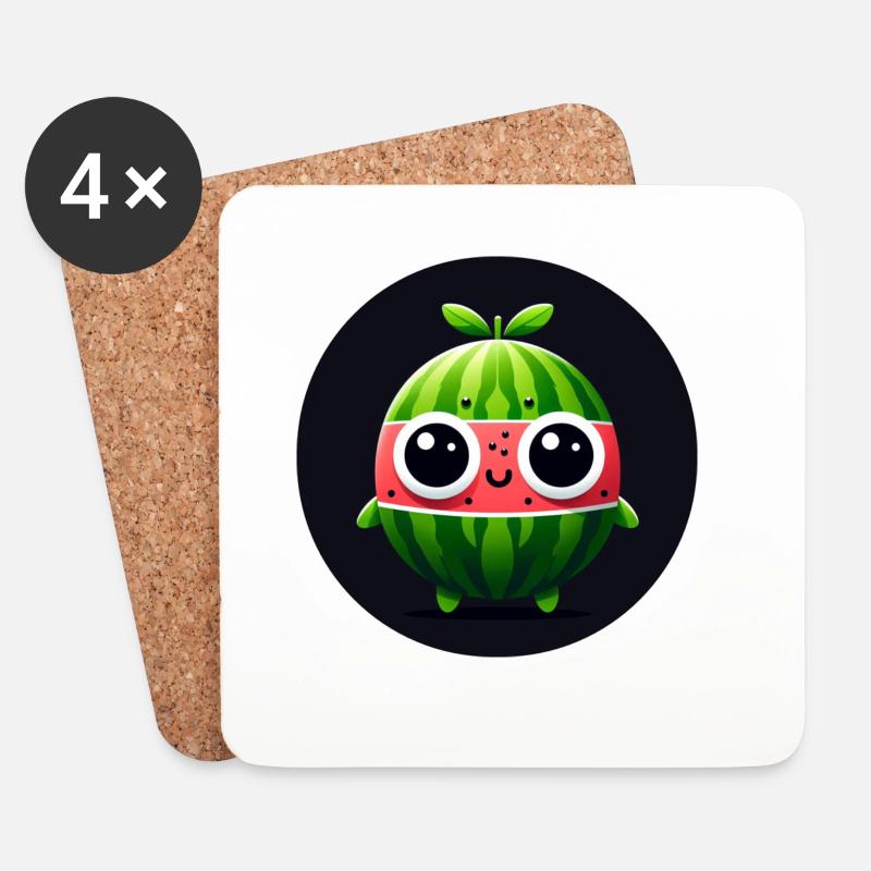 Wassermelone mit Augen im Comic Stil - Untersetzer (4er-Set) - Weiß