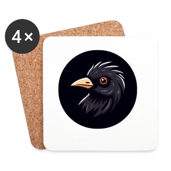 Dessin animé merle oiseau noir avec œil rouge - Dessous de verre (lot de 4) - blanc - Devant
