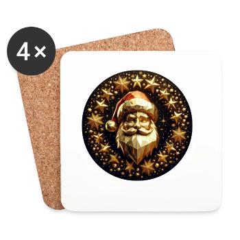 Père Noël avec chapeau et étoiles - Dessous de verre (lot de 4) - blanc - Devant