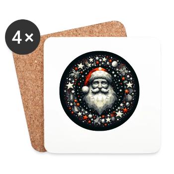 Santa Claus Wreath Round Star Balls Red Grey - Coasters (set of 4) - white - Front