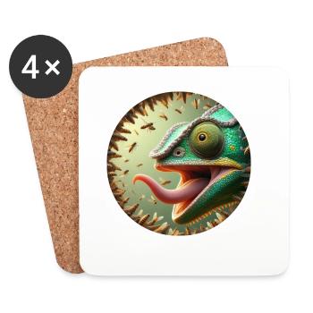 Caméléon avec des abeilles et une longue langue - Dessous de verre (lot de 4) - blanc - Devant
