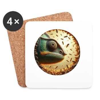 Chameleon with Bees Animation - Coasters (set of 4) - white - Front