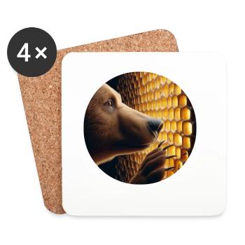 Brown bear looking through a honeycomb - Coasters (set of 4) - white - Front