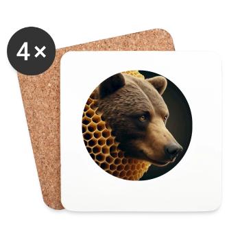Brown Bear in Bee Honeycomb - Coasters (set of 4) - white - Front