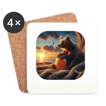 Brown bear sitting in front of a tree with honeycomb - Coasters (set of 4) - white - Front