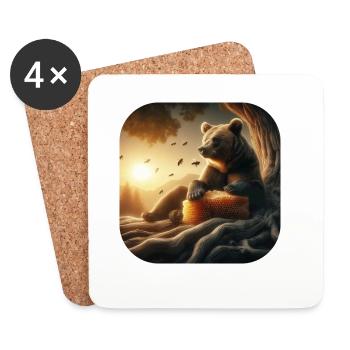 Brown bear sitting in front of a tree in sunset - Coasters (set of 4) - white - Front