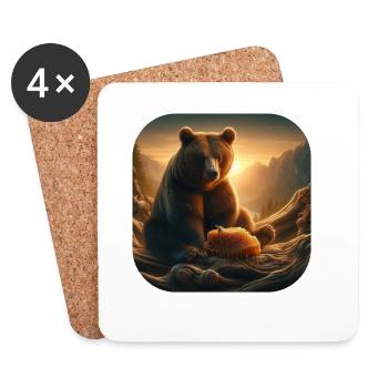 Brown bear sitting with bees honeycomb in nature - Coasters (set of 4) - white - Front