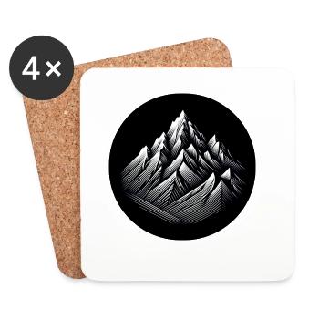 Mountains, landscape, black, white, photorealistic - Coasters (set of 4) - white - Front