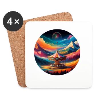 Colorful mountain landscape with carousel horses - Coasters (set of 4) - white - Front