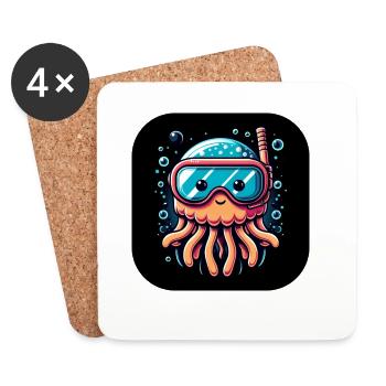 Octopus Kraken Goggles Water - Coasters (set of 4) - white - Front