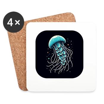 Méduses, L’Eau, Bleu, Mer - Dessous de verre (lot de 4) - blanc - Devant