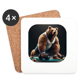 Bär mit Hanteln Fitness Sport - Untersetzer (4er-Set) - Weiß - Vorne