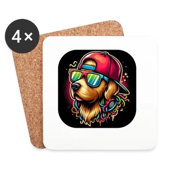 Chien graphique cool avec cappy et lunettes de soleil - Dessous de verre (lot de 4) - blanc - Devant