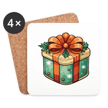 Geschenk in grün mit roten Schleifen - Untersetzer (4er-Set) - Weiß - Vorne
