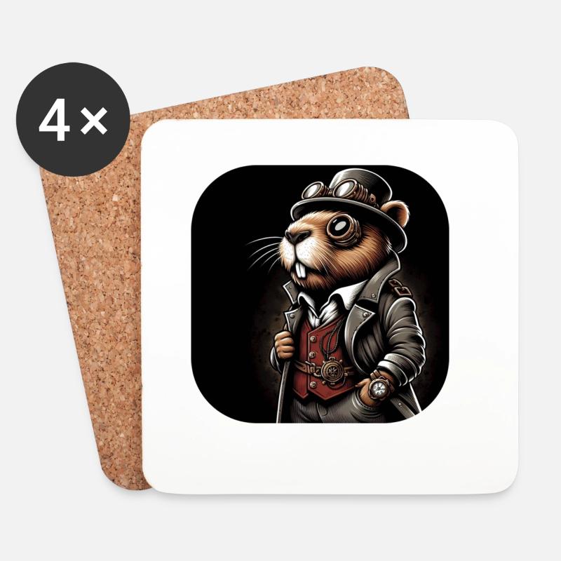 Biber im Steampunk Outfit - Untersetzer (4er-Set) - Weiß