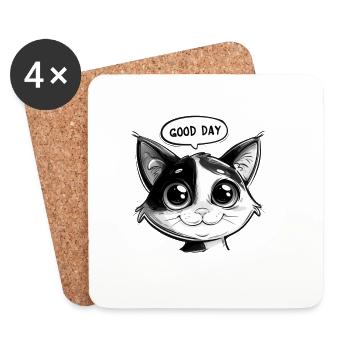 Design de chat mignon avec un dicton de bonne humeur - Dessous de verre (lot de 4) - blanc - Devant