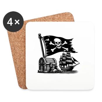 Aventure pirate avec crâne et bateau - Dessous de verre (lot de 4) - blanc - Devant