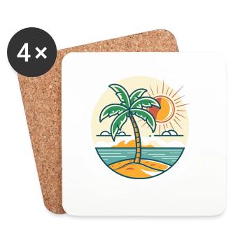Island palm tree at sunset - Coasters (set of 4) - white - Front