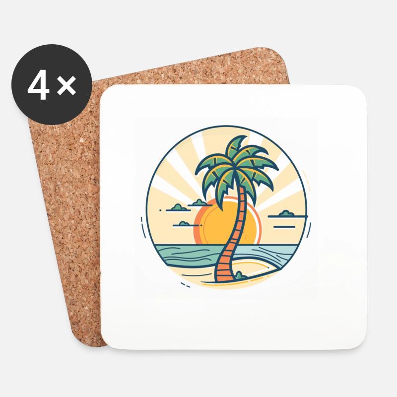 Sonnenuntergangs Palmeninsel - Untersetzer (4er-Set) - Weiß