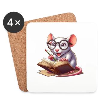 Bookworm with glasses - Coasters (set of 4) - white - Front