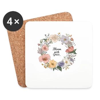Bloom with Grace Floral Wreath - Coasters (set of 4) - white - Front