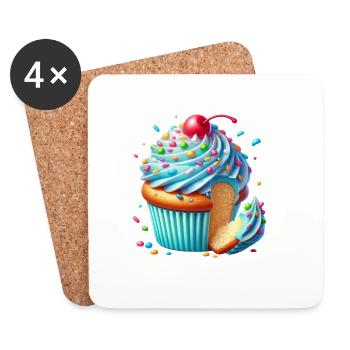 Blauer Cupcake mit bunten Streuseln - Untersetzer (4er-Set) - Weiß - Vorne