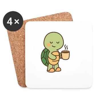 Tortue avec une tasse de café (à droite) - Dessous de verre (lot de 4) - blanc - Devant