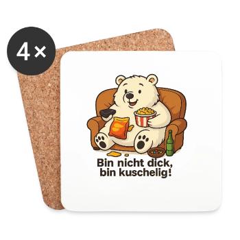 Dicker Eisbär - Bin nicht dick, bin Kuschelig! - Untersetzer (4er-Set) - Weiß - Vorne