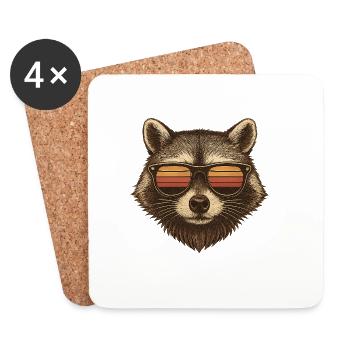 Raccoon Retro Sunset Sunglasses - Coasters (set of 4) - white - Front
