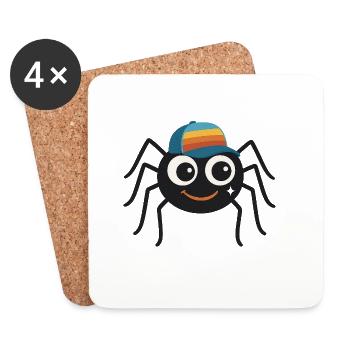 Araignée cool avec casquette rétro – mignonne et effrontée - Dessous de verre (lot de 4) - blanc - Devant