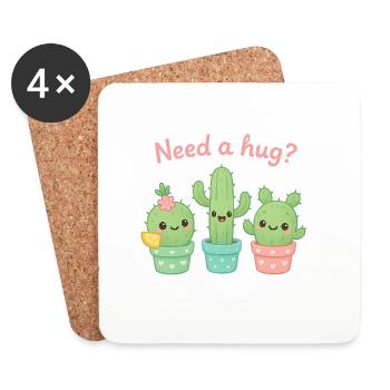 Cute Cacti "Need a Hug?" - Coasters (set of 4) - white - Front
