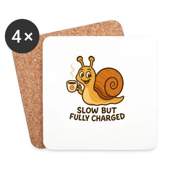 Lustige Schnecke mit Kaffee - Untersetzer (4er-Set) - Weiß - Vorne