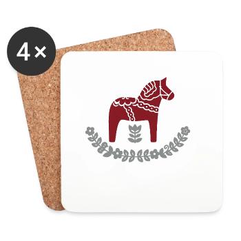 Dala Horse with Flower Arch – Nordic Folk Design - Coasters (set of 4) - white - Front