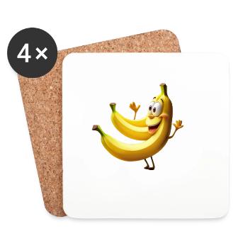 Fröhliche Cartoon Banane mit Gesicht - lustiges - Untersetzer (4er-Set) - Weiß - Vorne