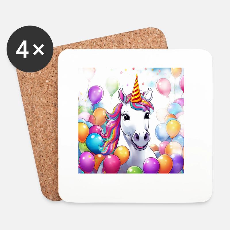 Magisches Einhorn Geburtstagsfeier mit Ballons - Untersetzer (4er-Set) - Weiß
