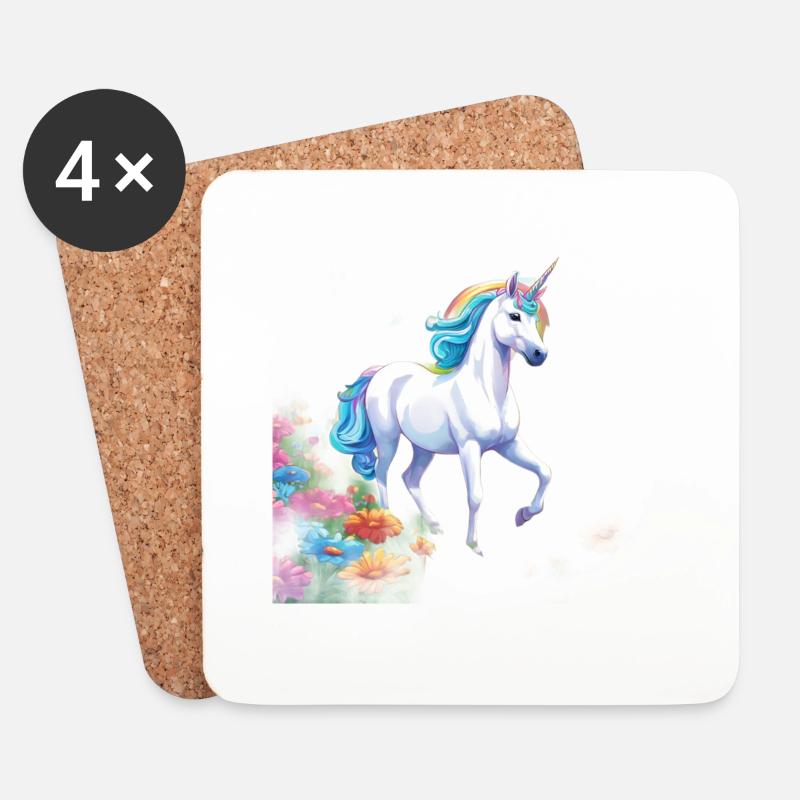 Anmutiges Einhorn mit Regenbogenmähne im Blütenmee - Untersetzer (4er-Set) - Weiß