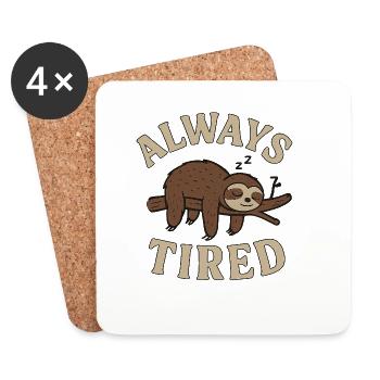 Always Tired – Sleeping Sloth on a Branch - Coasters (set of 4) - white - Front