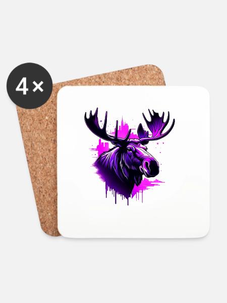 Neon Abstract Moose with City Background - Coasters (set of 4) - white
