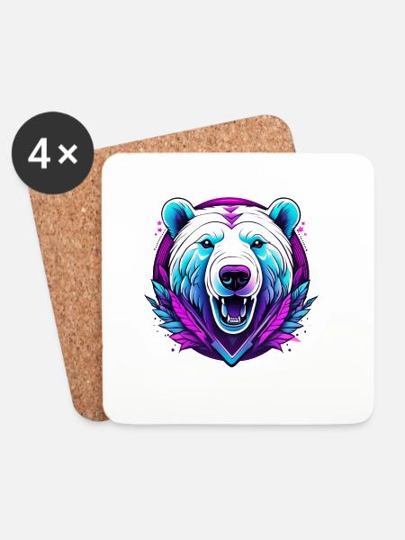 White Bear with Neon Accents - Coasters (set of 4) - white